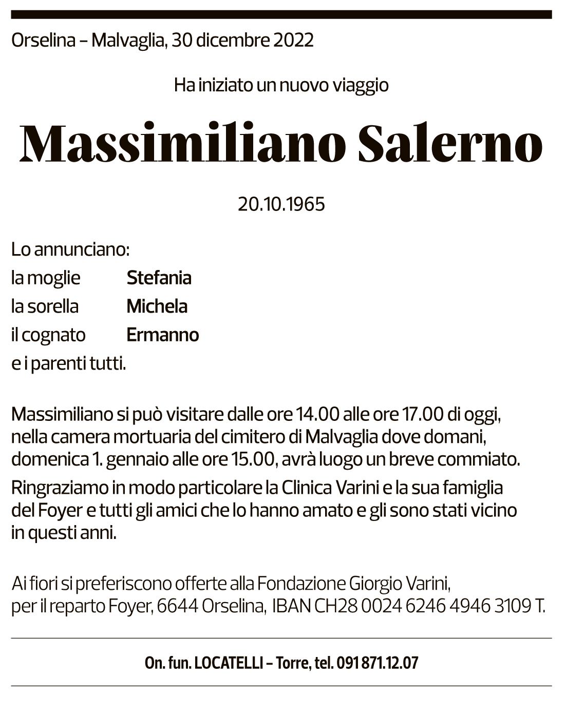 Annuncio funebre Massimiliano Salerno