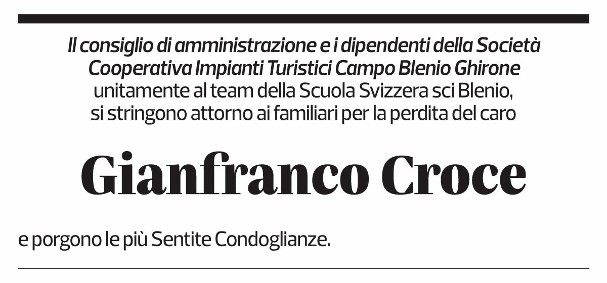 Annuncio funebre Gianfranco Croce