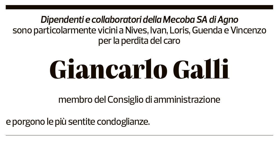 Annuncio funebre Giancarlo Galli