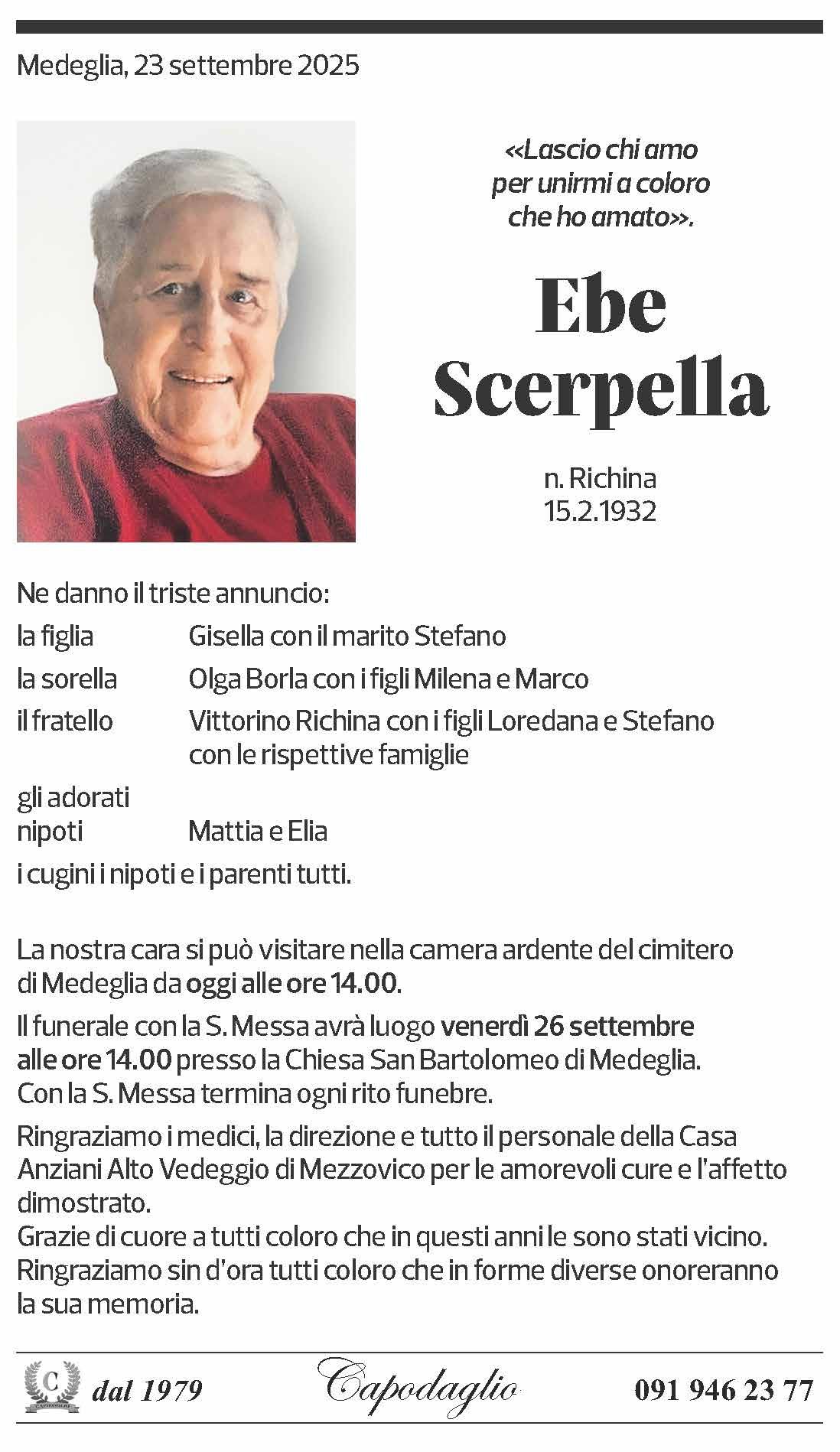 Annuncio funebre Ebe Scerpella