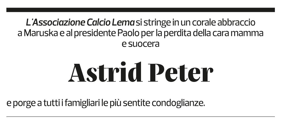 Annuncio funebre Astrid Peter