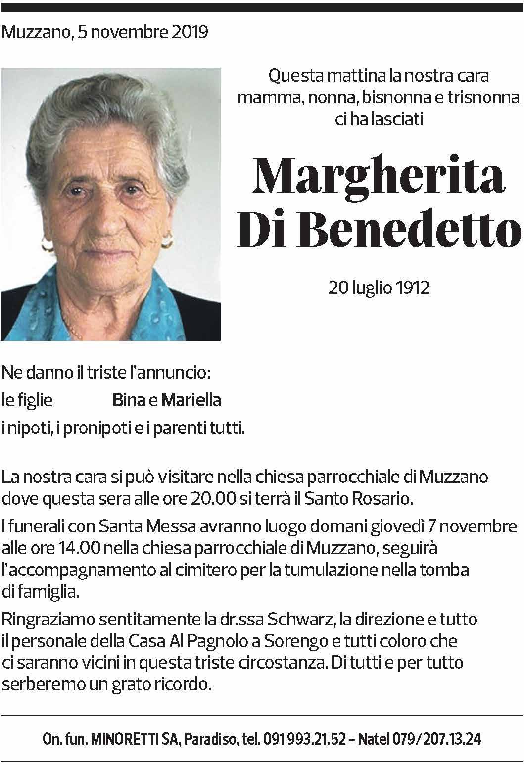 Annuncio funebre Margherita Di Benedetto