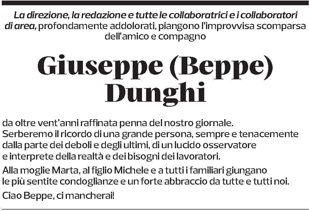 Annuncio funebre Giuseppe Dunghi