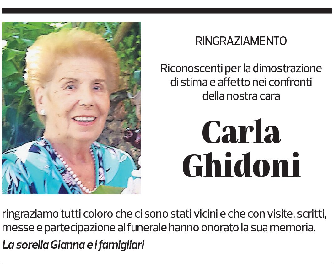 Annuncio funebre Carla Ghidoni