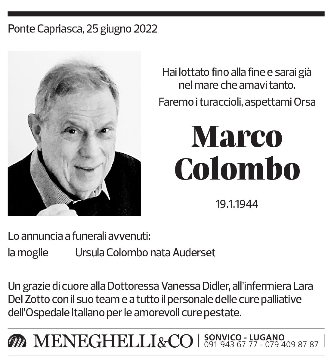 Annuncio funebre Marco Colombo