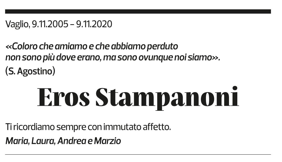 Annuncio funebre Eros Stampanoni