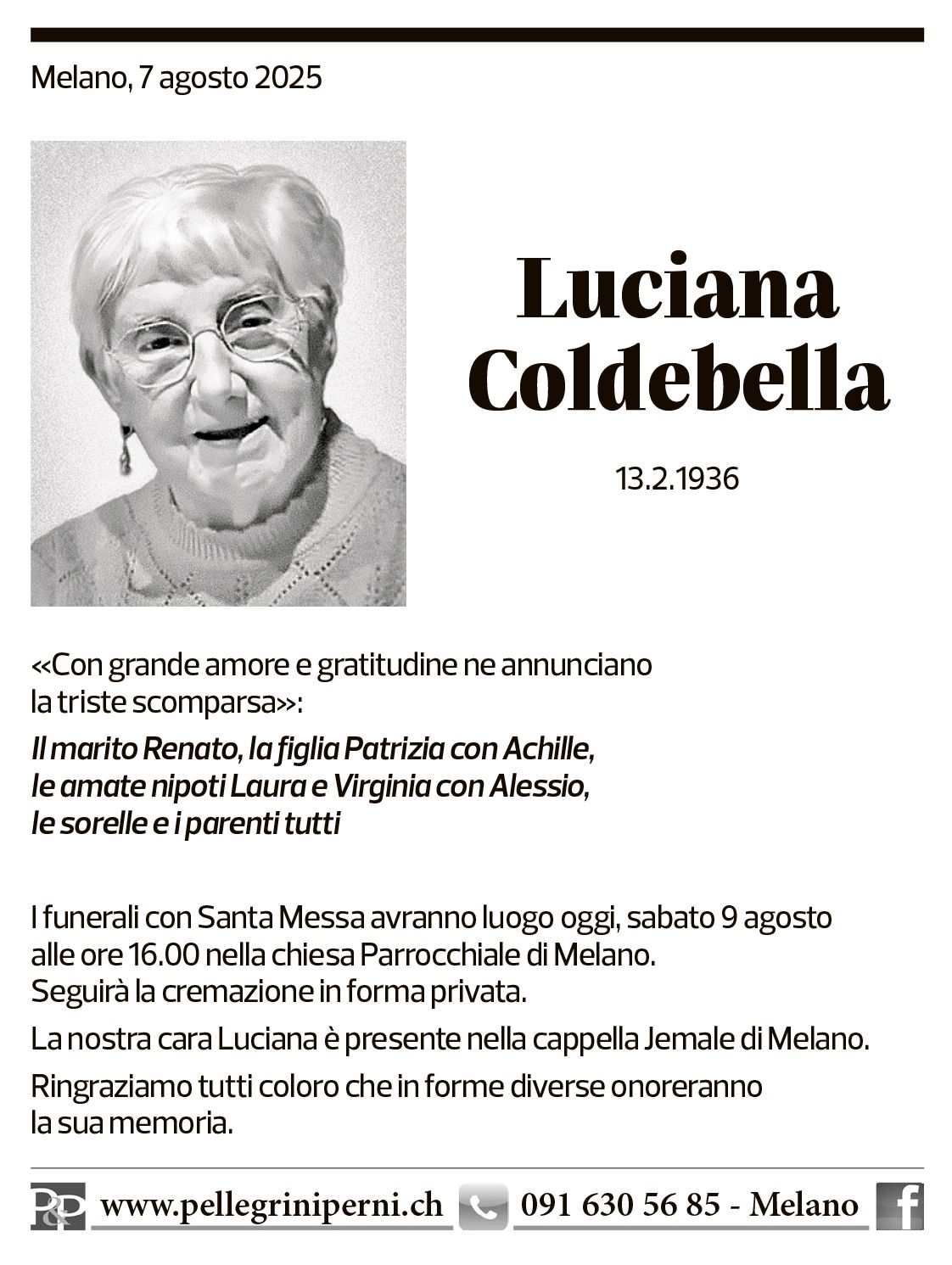 Annuncio funebre Luciana Coldebella