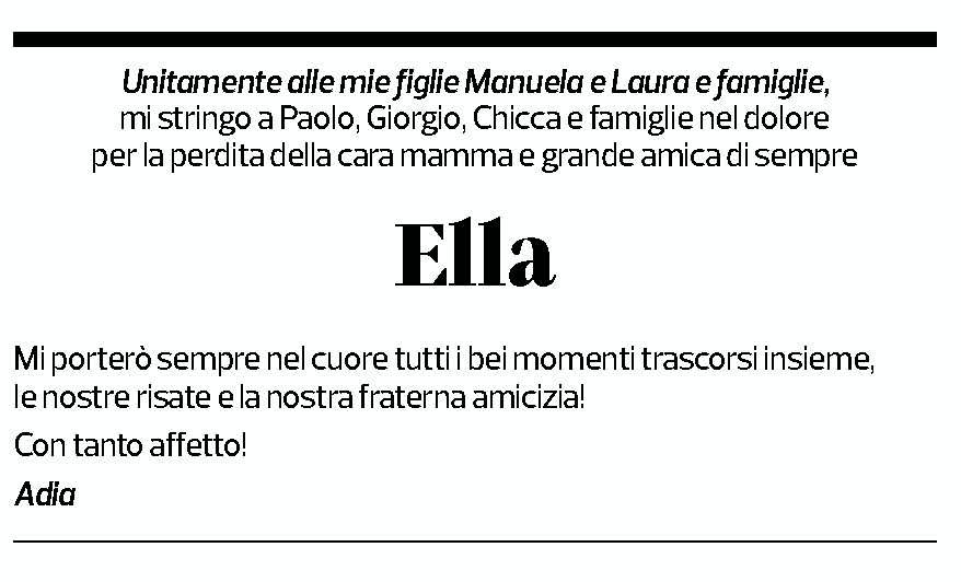 Annuncio funebre Ella Pagani