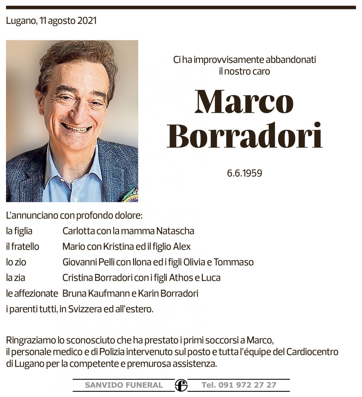 Annuncio funebre Marco Borradori