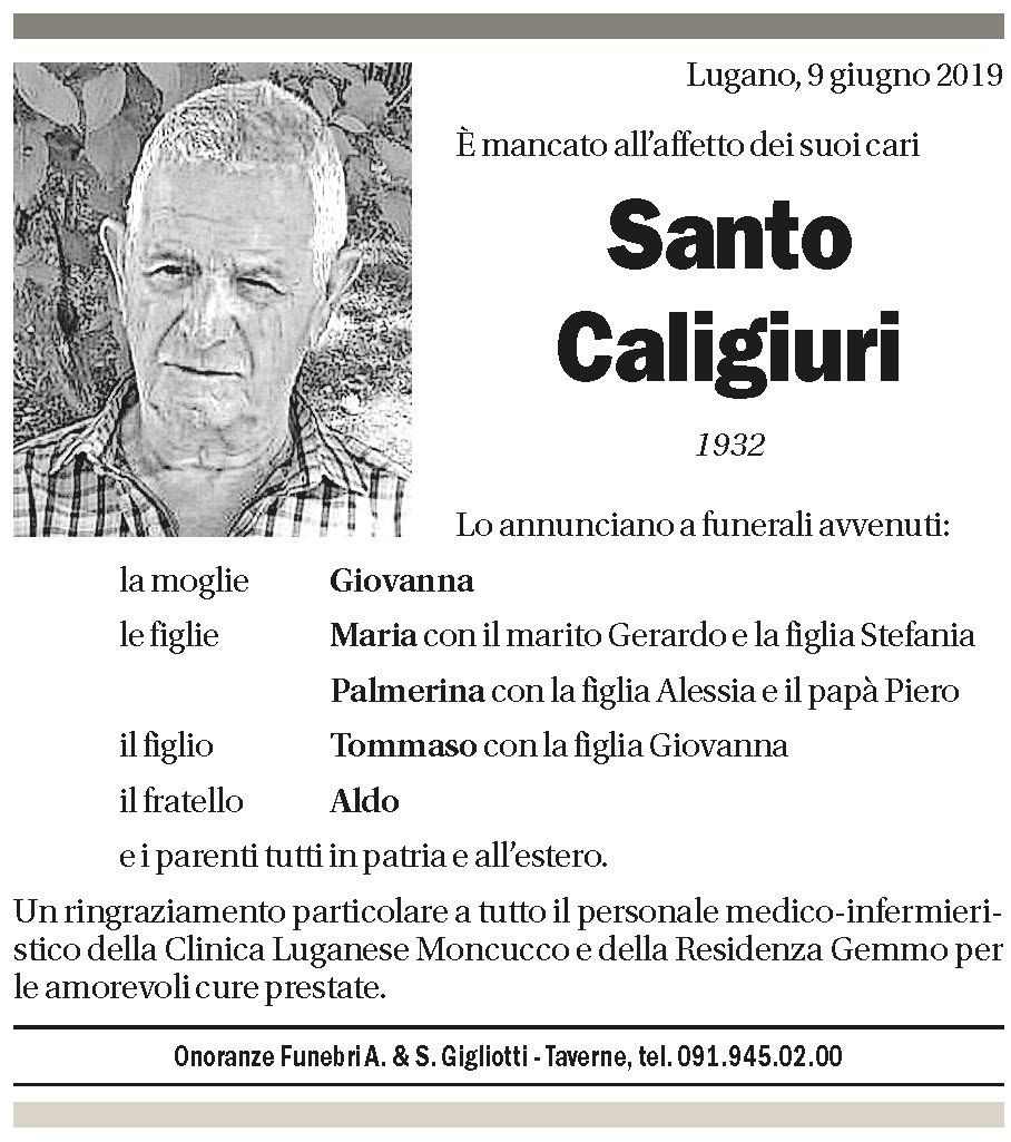 Annuncio funebre Santo Caligiuri