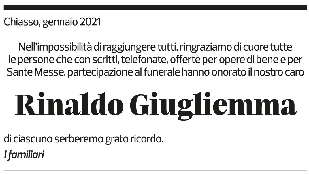 Annuncio funebre Rinaldo Gugliemma