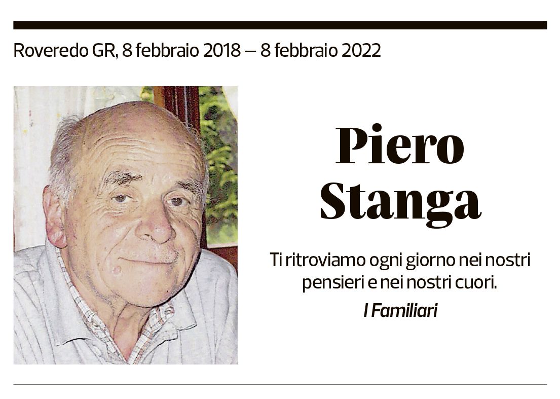 Annuncio funebre Piero Stanga