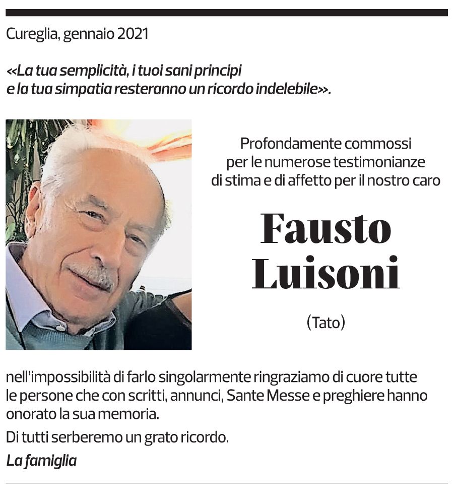 Annuncio funebre Fausto Luisoni