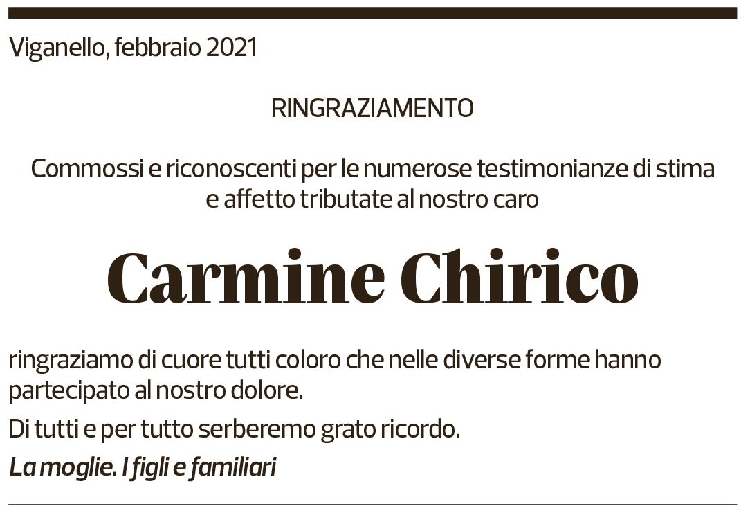 Annuncio funebre Carmine Chirico