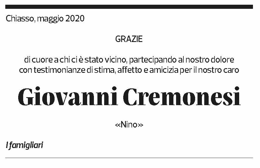 Annuncio funebre Giovanni Cremonesi