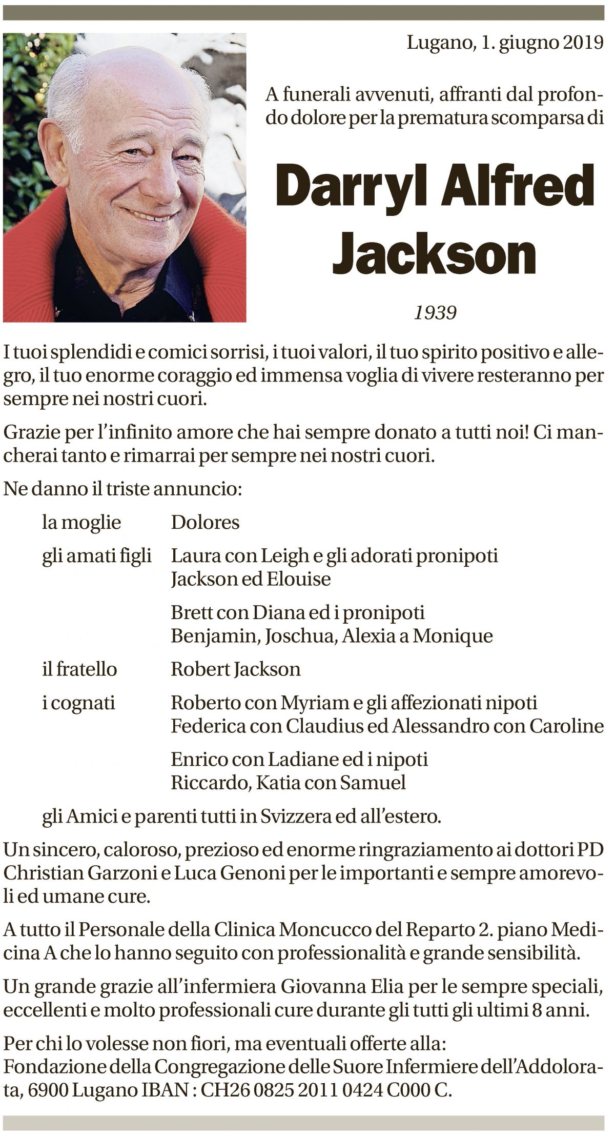 Annuncio funebre Darryl Alfred Jackson