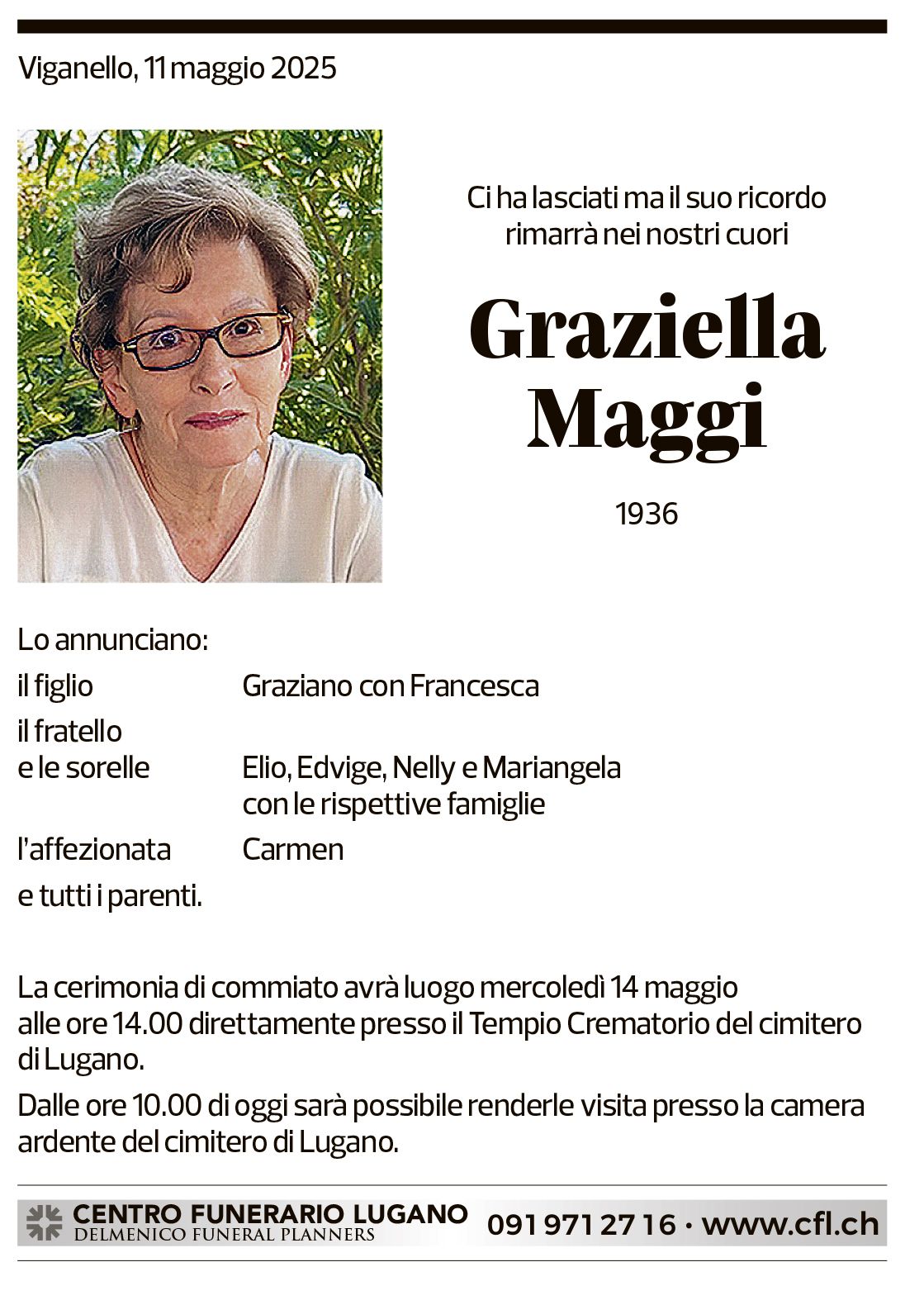 Annuncio funebre Graziella Maggi