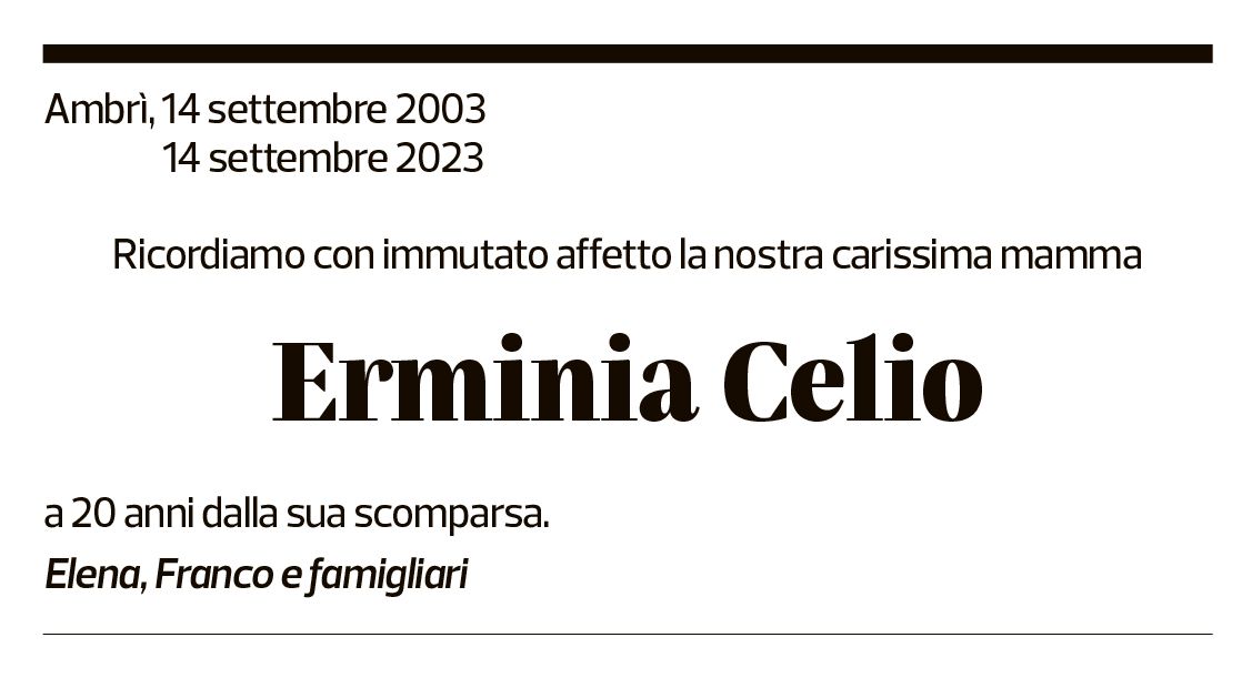 Annuncio funebre Erminia Celio