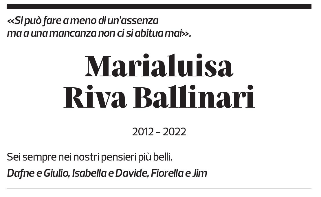 Annuncio funebre Marialuisa Riva Ballinari