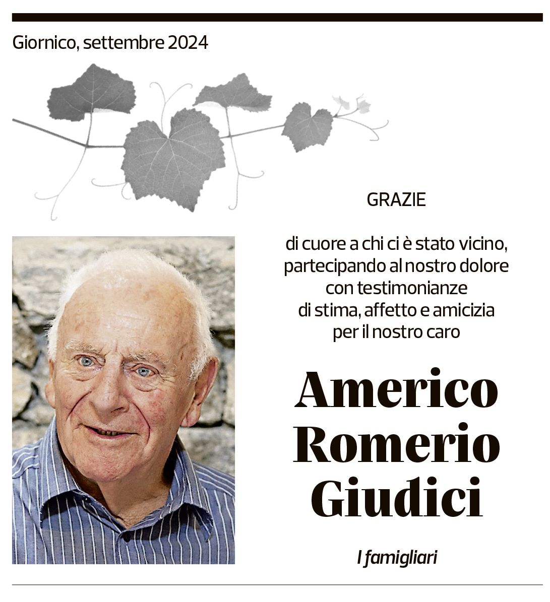 Annuncio funebre Americo Romerio Giudici