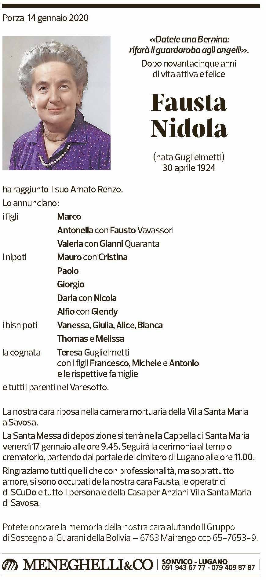 Annuncio funebre Fausta Nidola