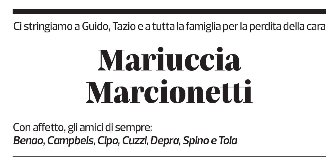 Annuncio funebre Mariuccia Marcionetti