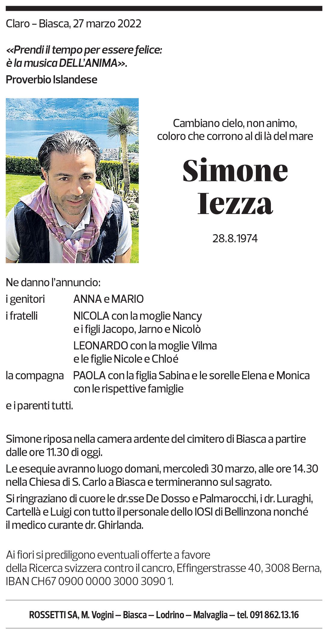 Annuncio funebre Simone Iezza