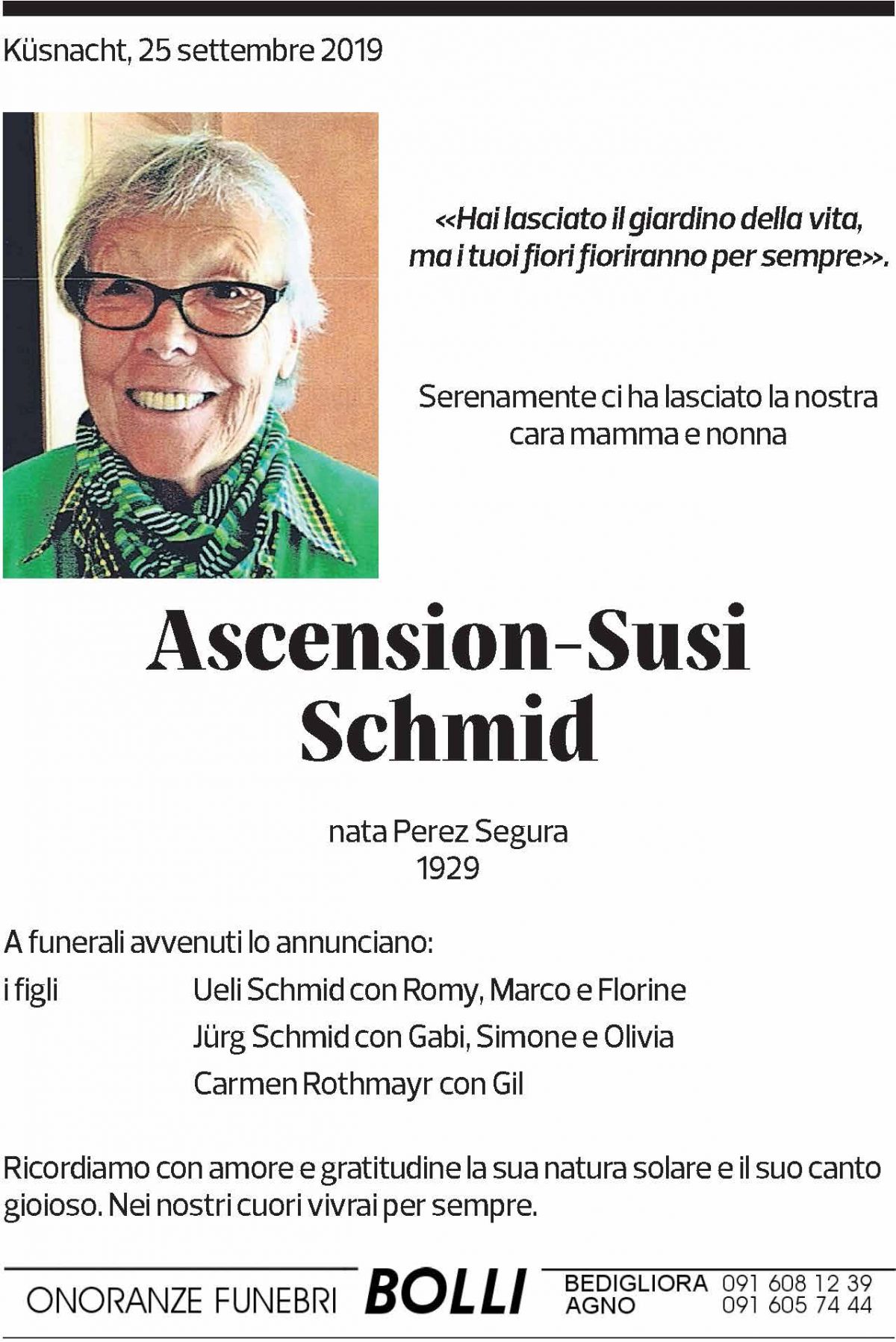 Annuncio funebre Ascension - Susi Schmid