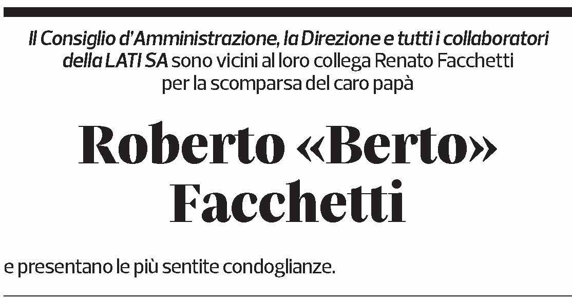 Annuncio funebre Roberto Facchetti