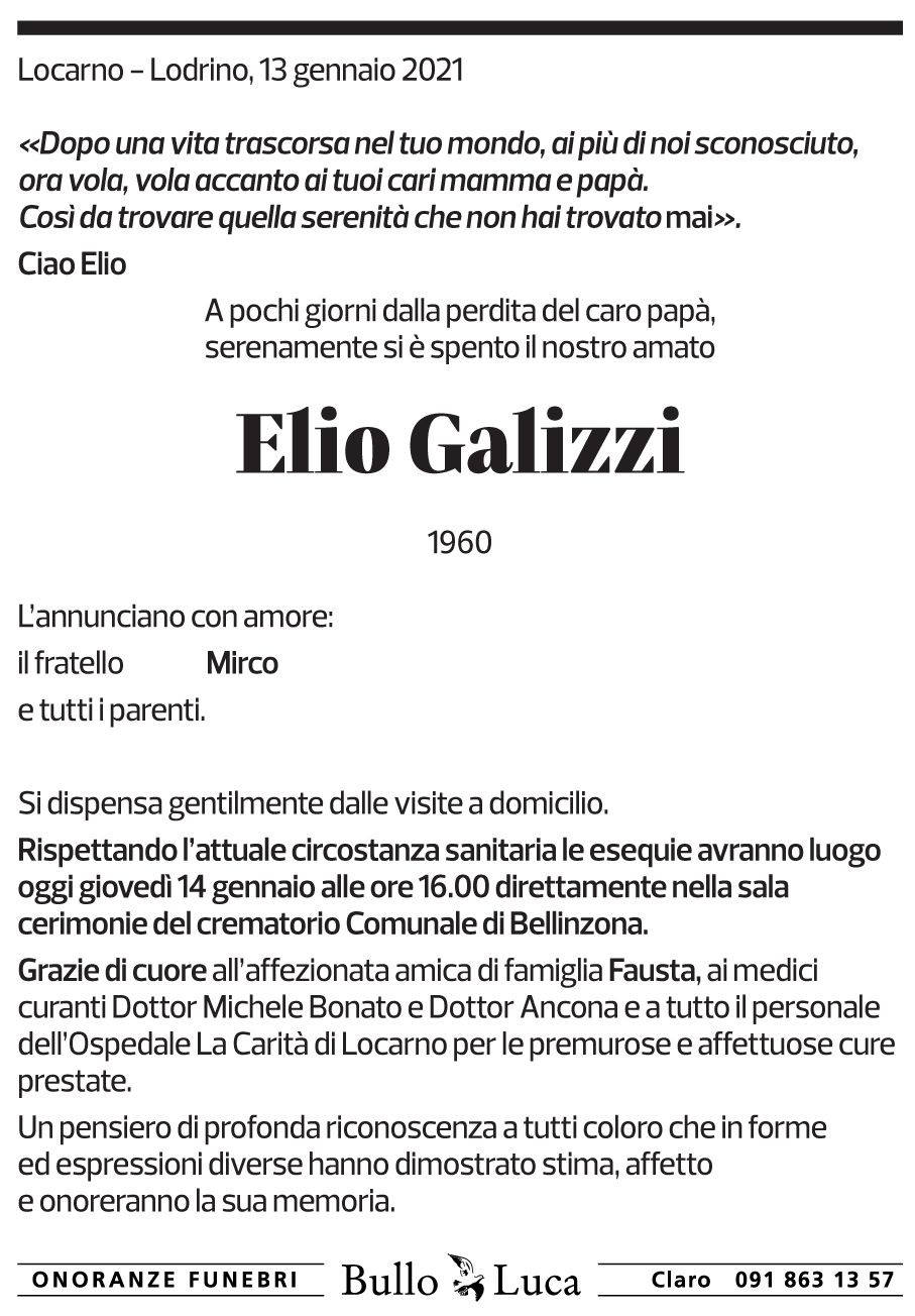 Annuncio funebre Elio Galizzi