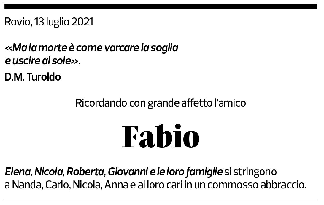 Annuncio funebre Fabio Rezzonico