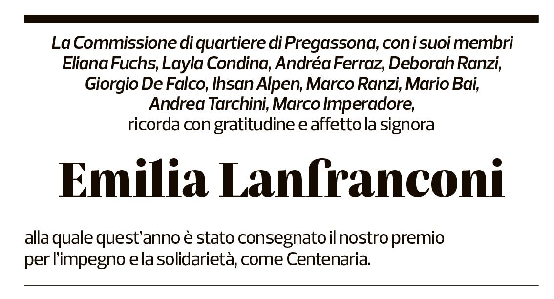 Annuncio funebre Emilia Lanfranconi