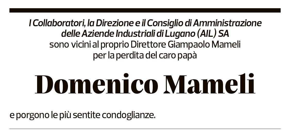 Annuncio funebre Domenico Mameli