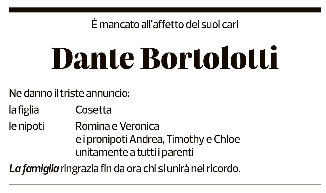 Annuncio funebre Dante Bortolotti