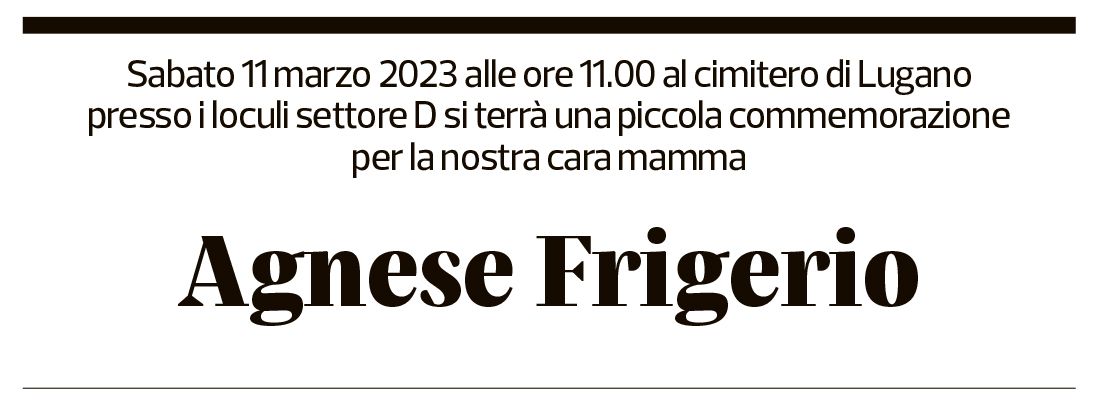 Annuncio funebre Agnese Frigerio