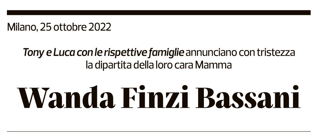 Annuncio funebre Wanda Finzi Bassani