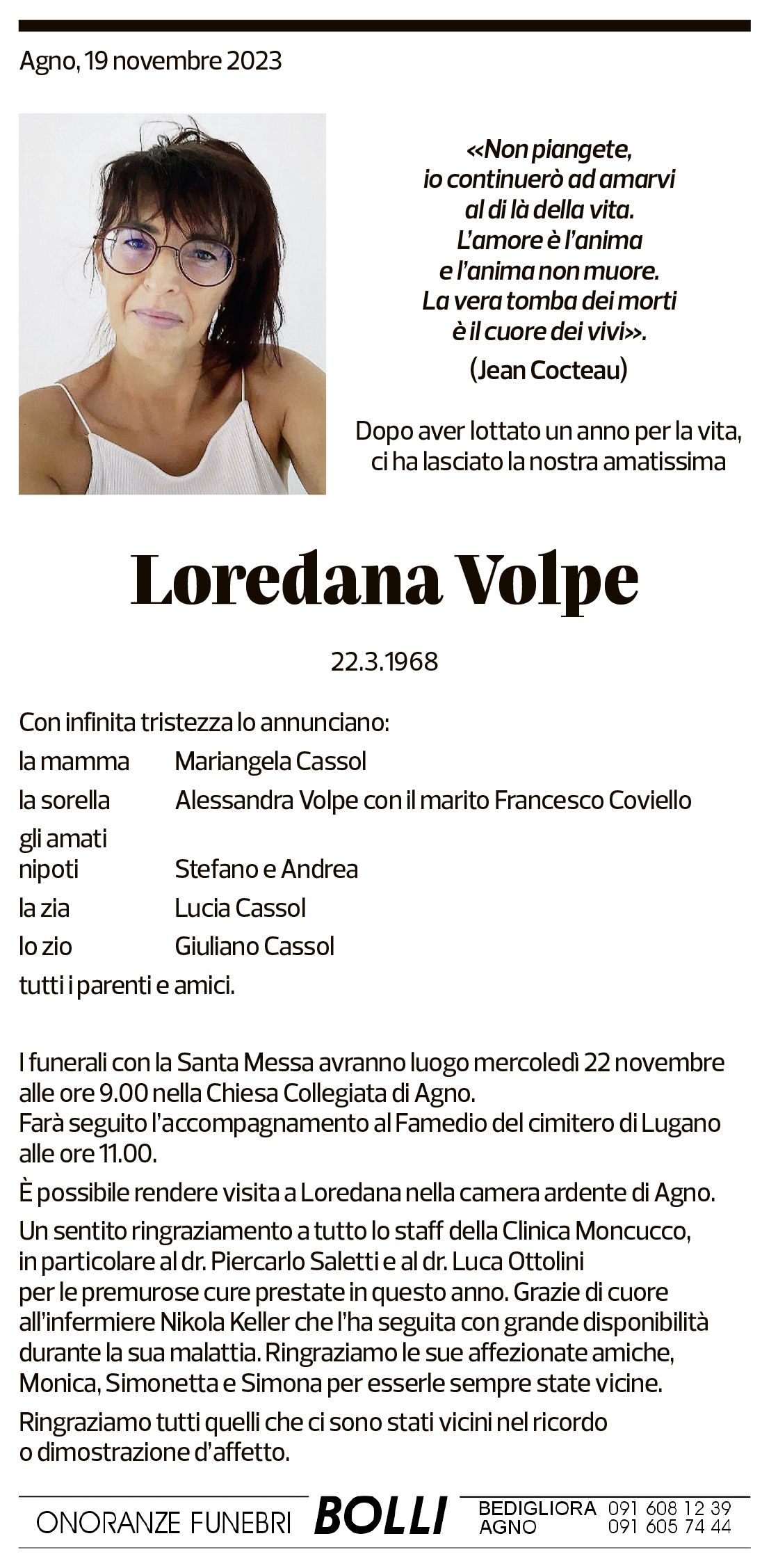 Annuncio funebre Loredana Volpe