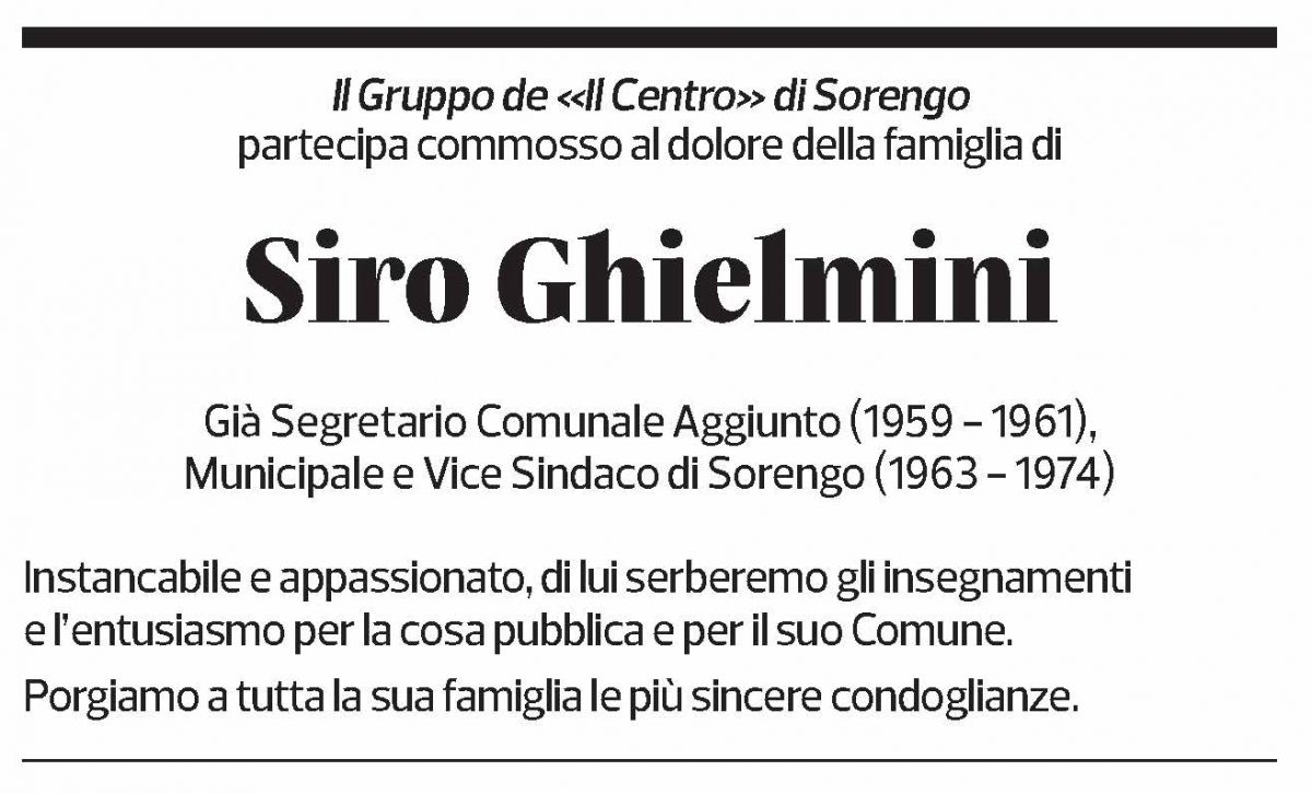 Annuncio funebre Siro Ghielmini