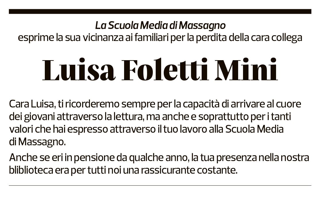 Annuncio funebre Luisa Foletti Mini