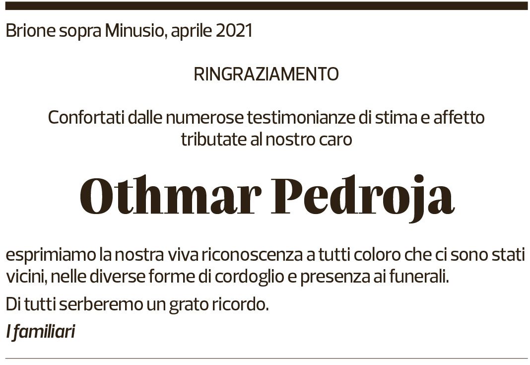 Annuncio funebre Othmar Pedroja