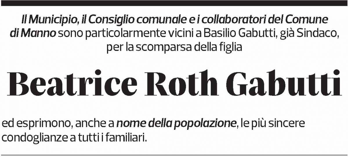 Annuncio funebre Bea Roth Gabutti