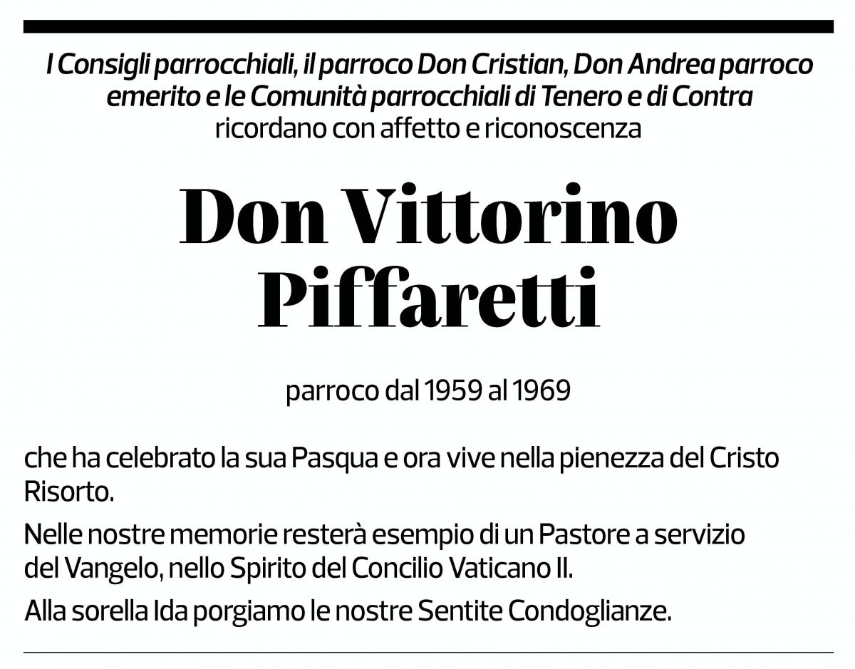 Annuncio funebre Don Vittorino Piffaretti