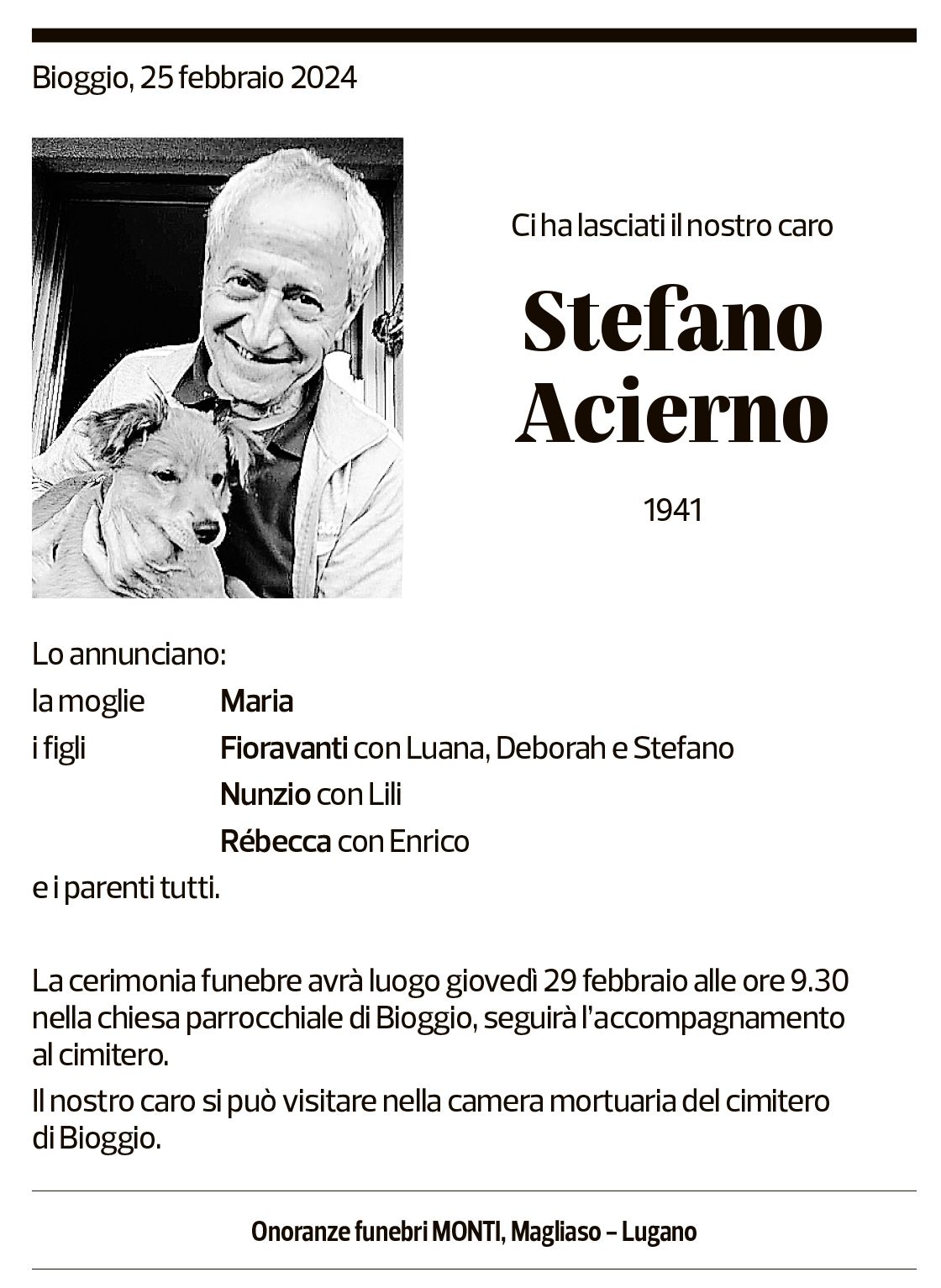 Annuncio funebre Stefano Acierno