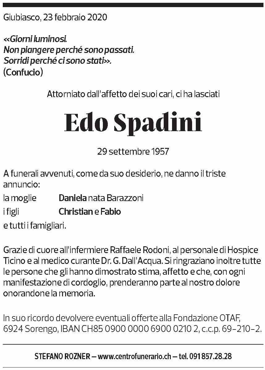 Annuncio funebre Edo Spadini