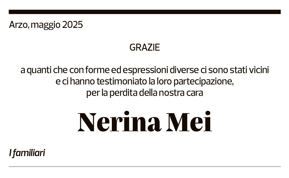 Annuncio funebre Nerina Mei