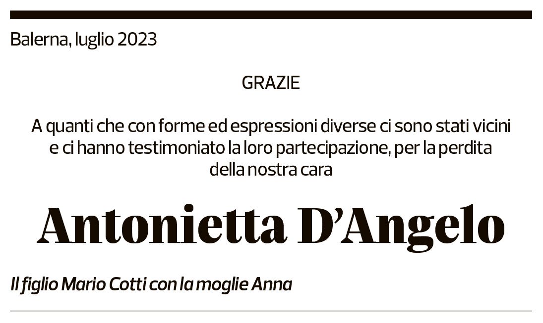 Annuncio funebre Antonietta D'angelo