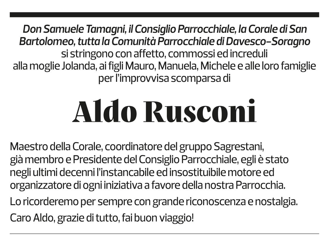 Annuncio funebre Aldo Rusconi