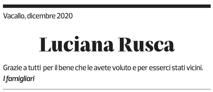Annuncio funebre Luciana Rusca