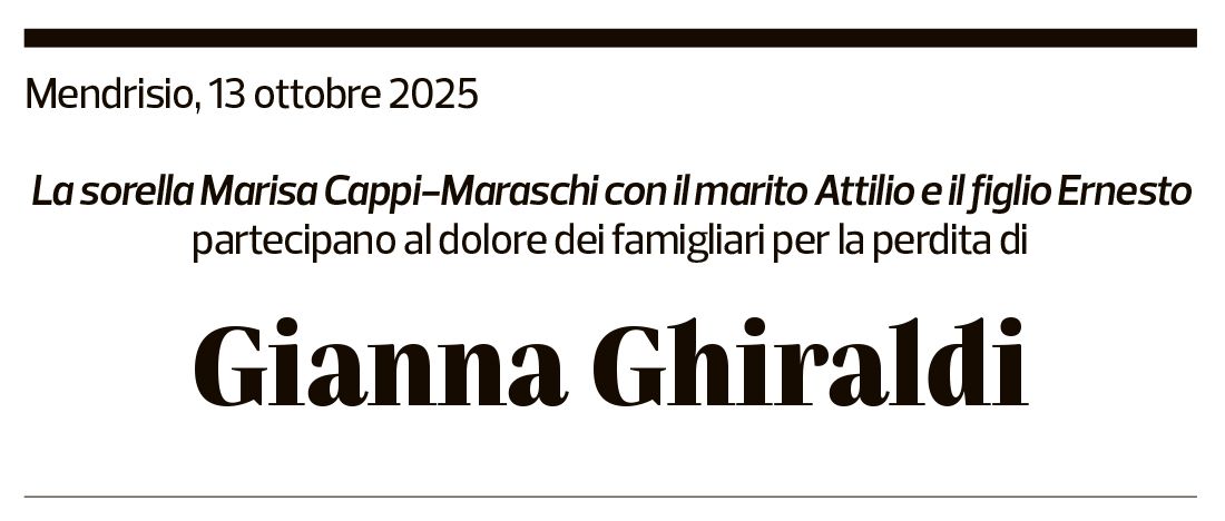 Annuncio funebre Gianna Ghiraldi