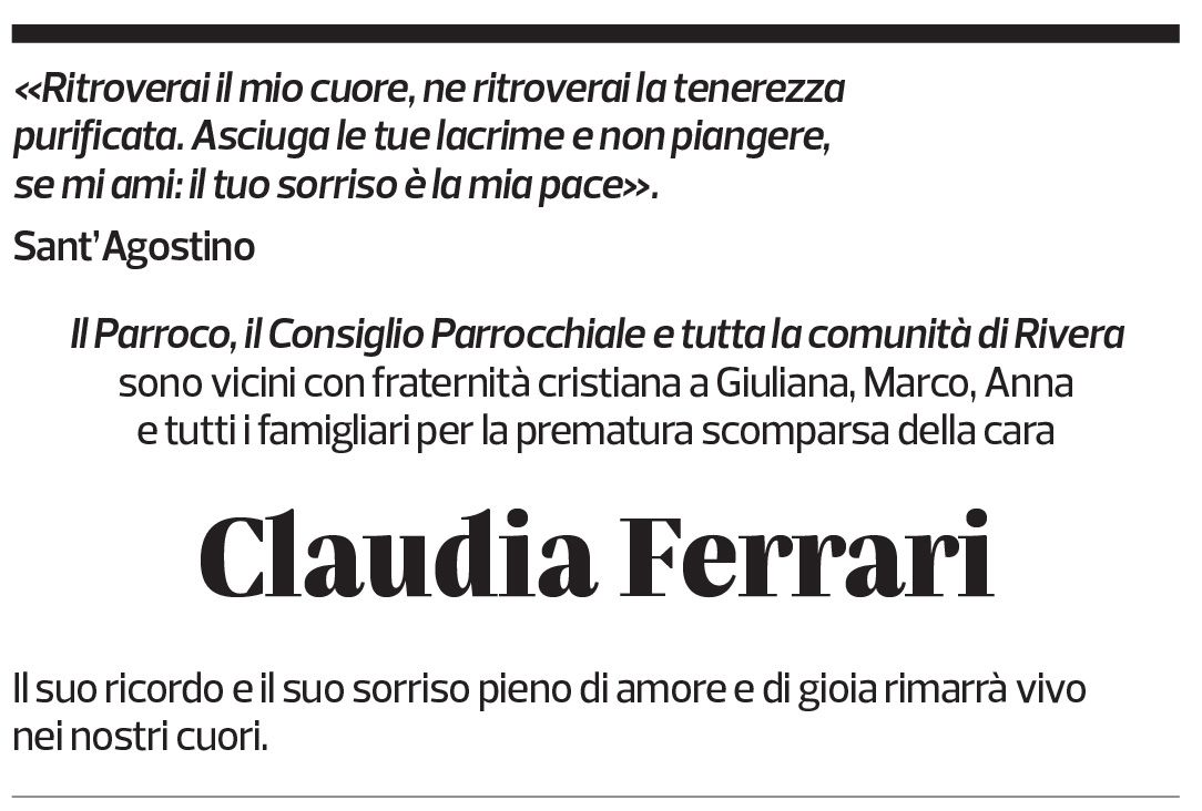 Annuncio funebre Claudia Ferrari